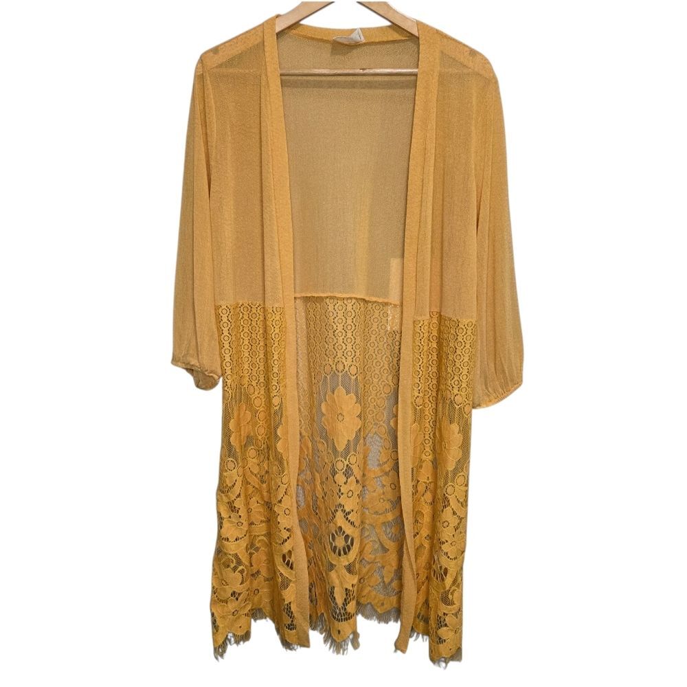 Ember Mustard/Yellow Sheer Lace Kimono Duster